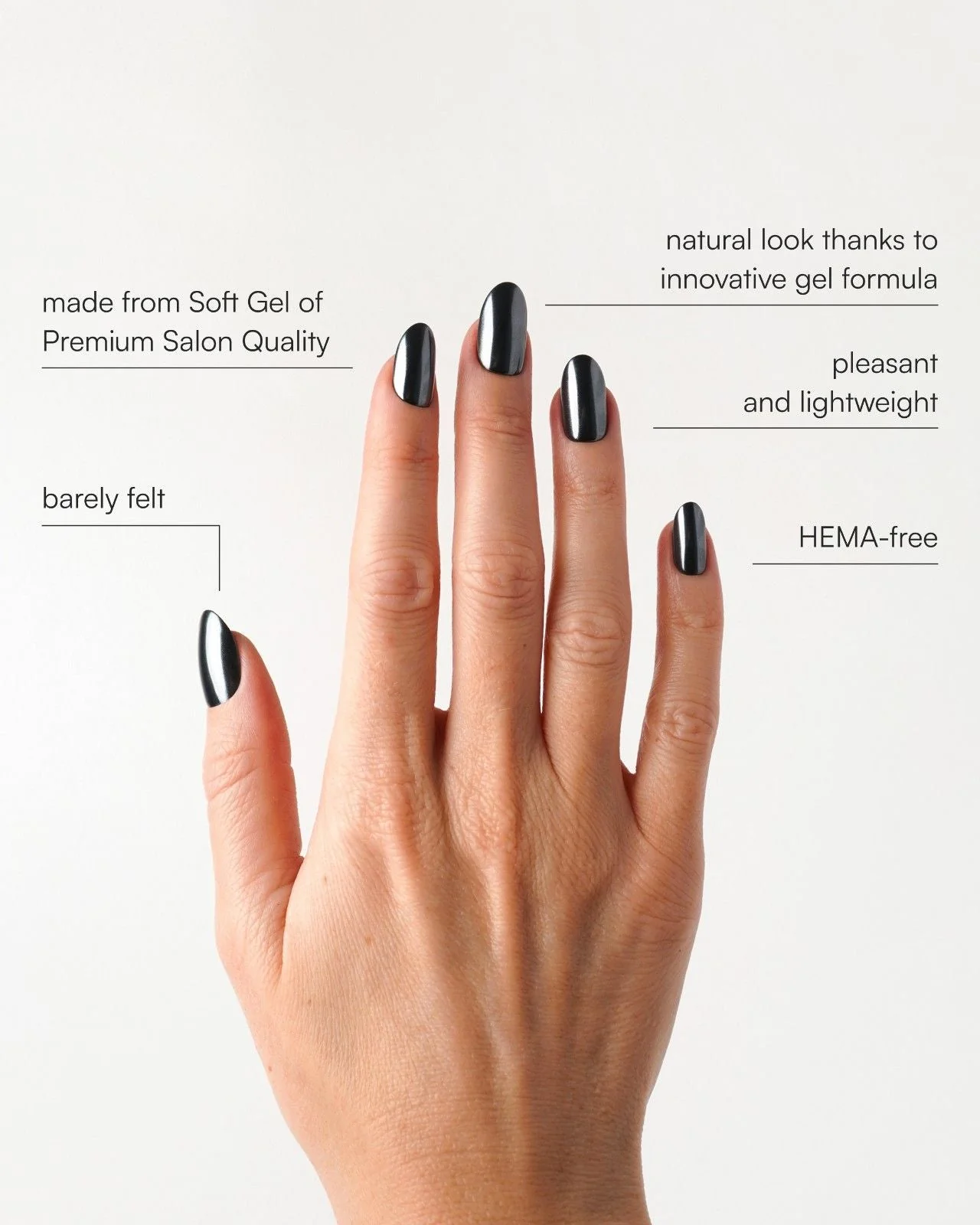 Black Pearl Medium Round Soft Gel Press Ons - Image 3