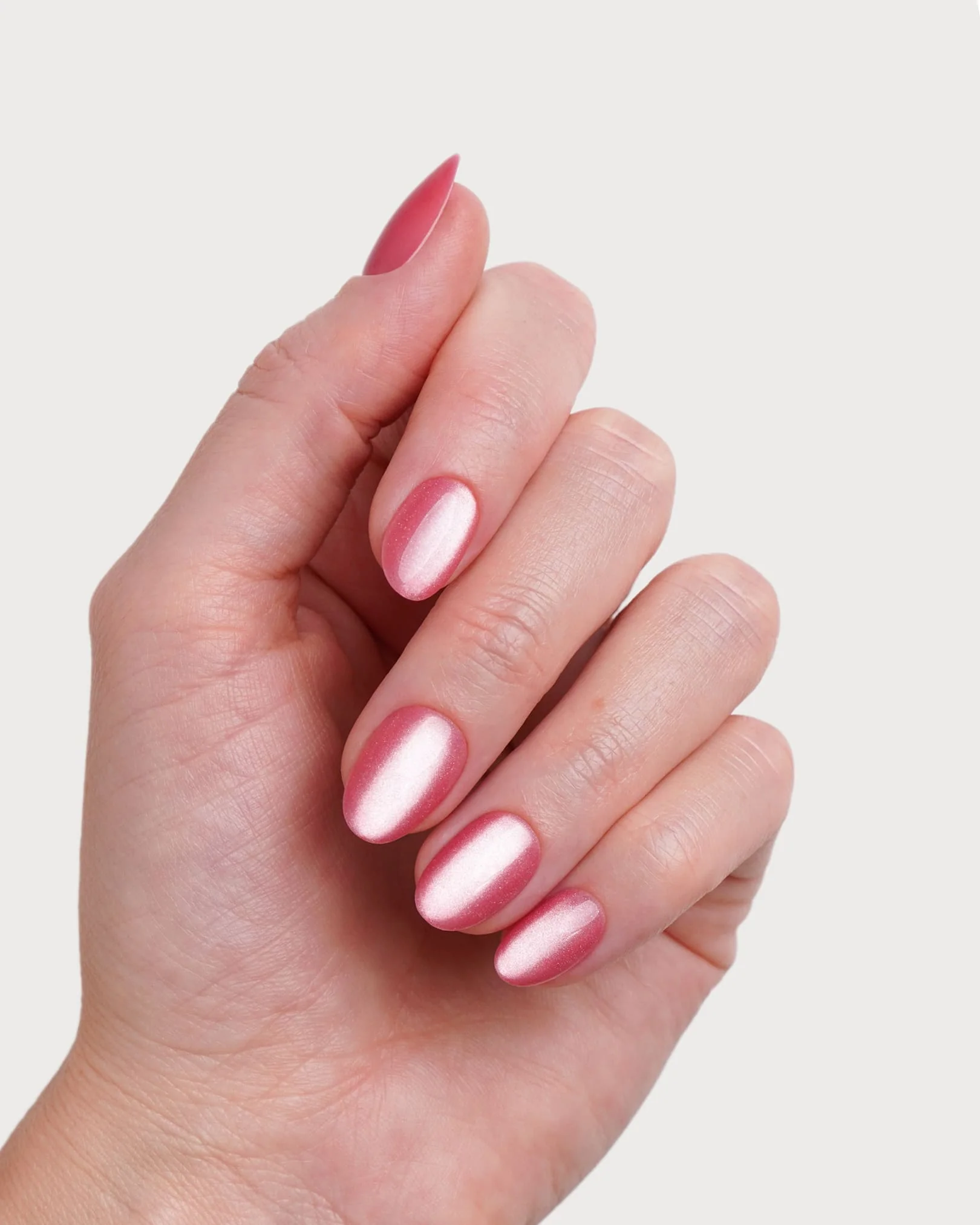 Glass Pink Cat Eye Short Round Soft Gel Press Ons - Image 4