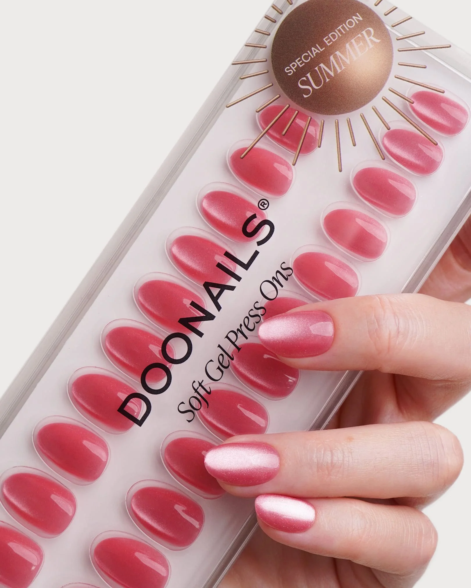 Glass Pink Cat Eye Short Round Soft Gel Press Ons - Image 5