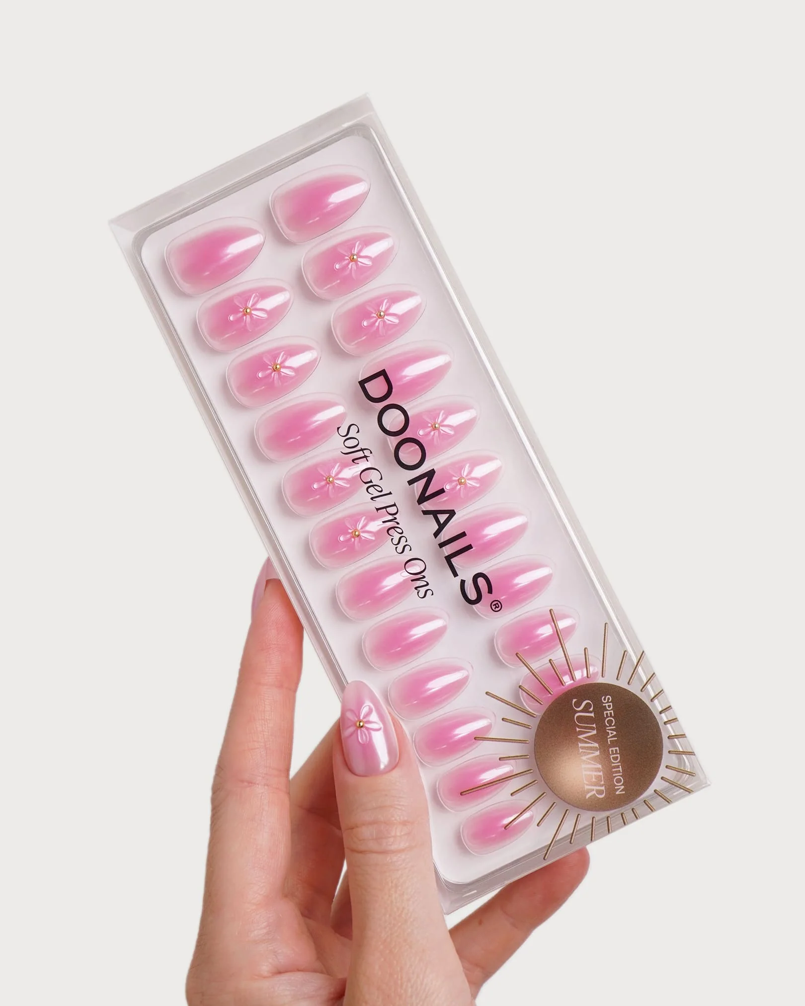 Glazed Pink Lotus Short Almond Soft Gel Press Ons - Image 3