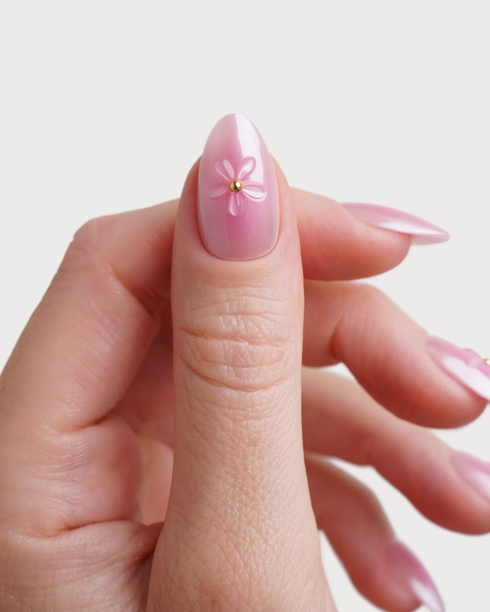Glazed Pink Lotus Short Almond Soft Gel Press Ons - Image 4