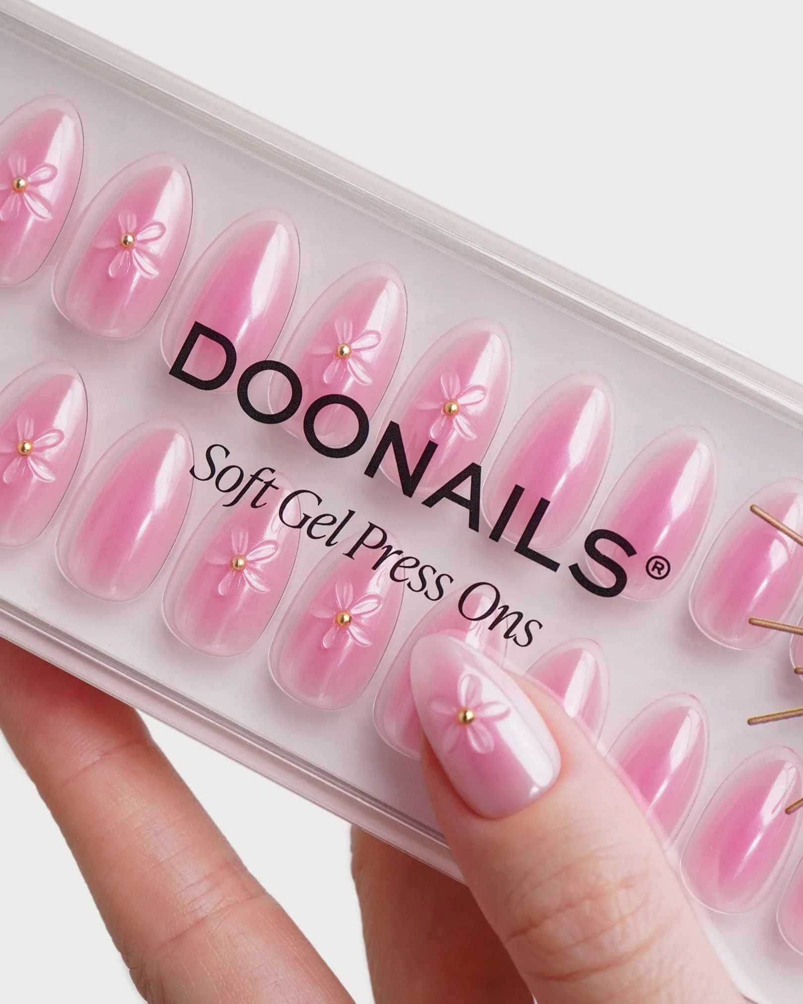 Glazed Pink Lotus Short Almond Soft Gel Press Ons - Image 5