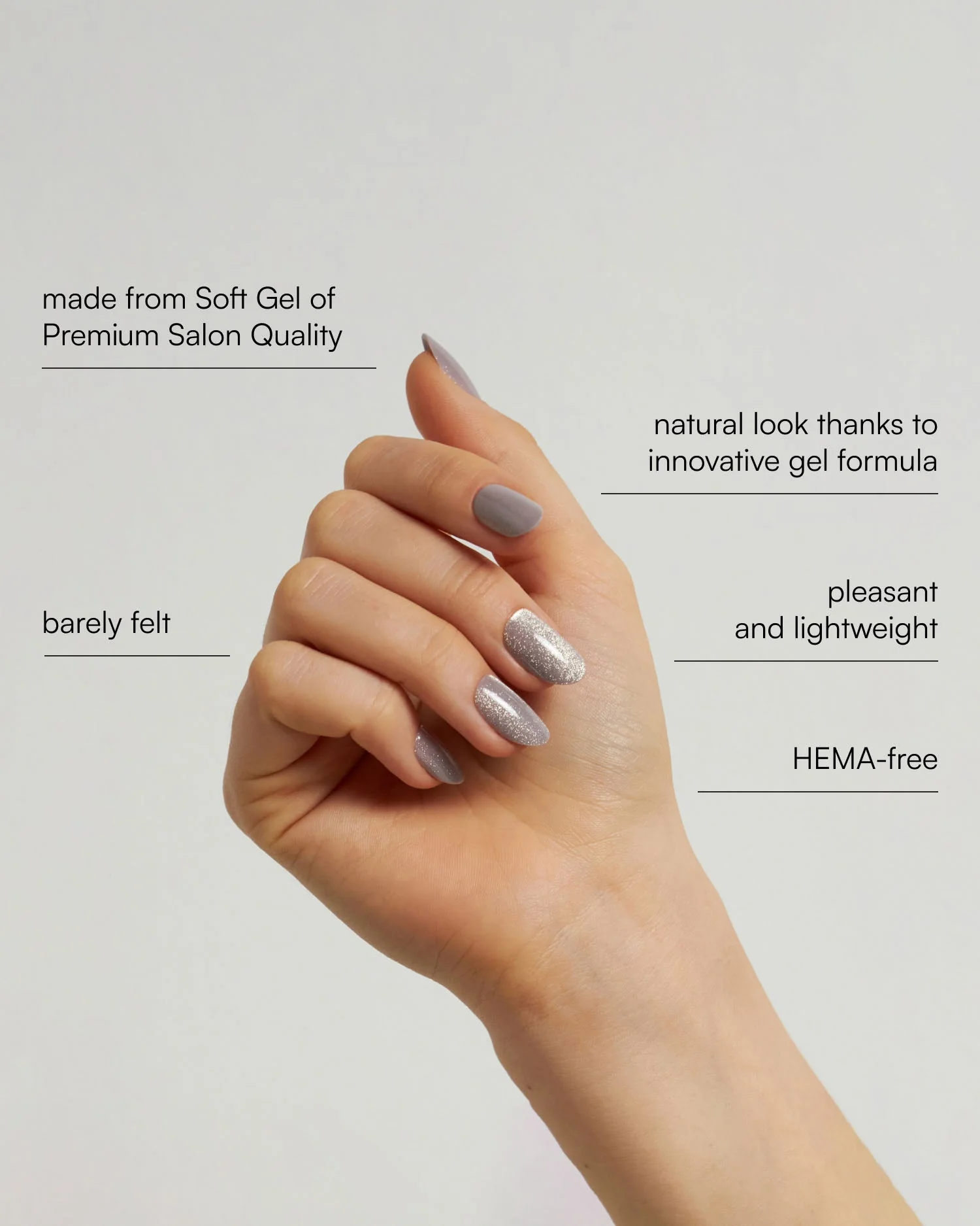 Grey Cateye Medium Round Soft Gel Press Ons - Image 3