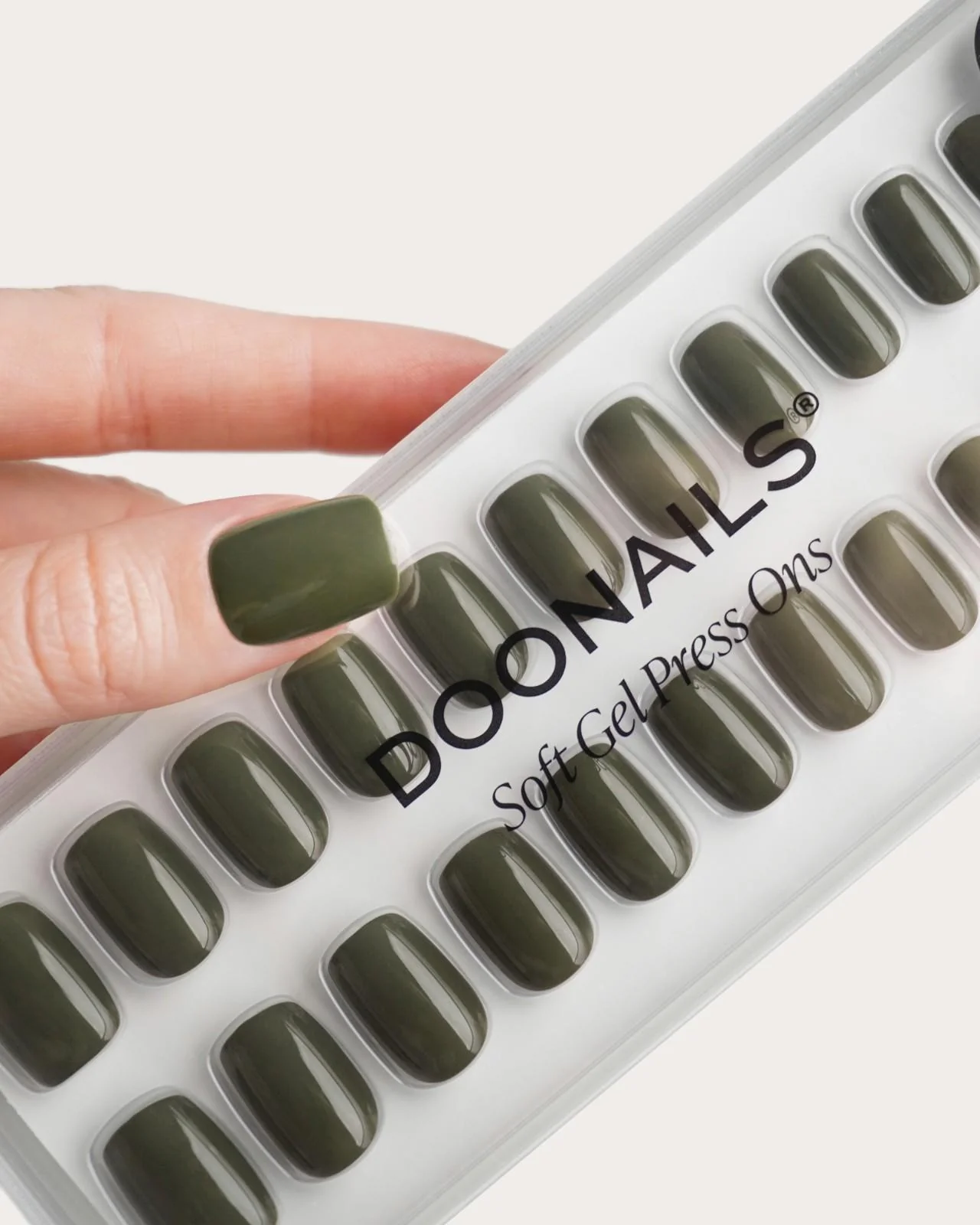 Moss Green Short Square Soft Gel Press Ons - Image 3