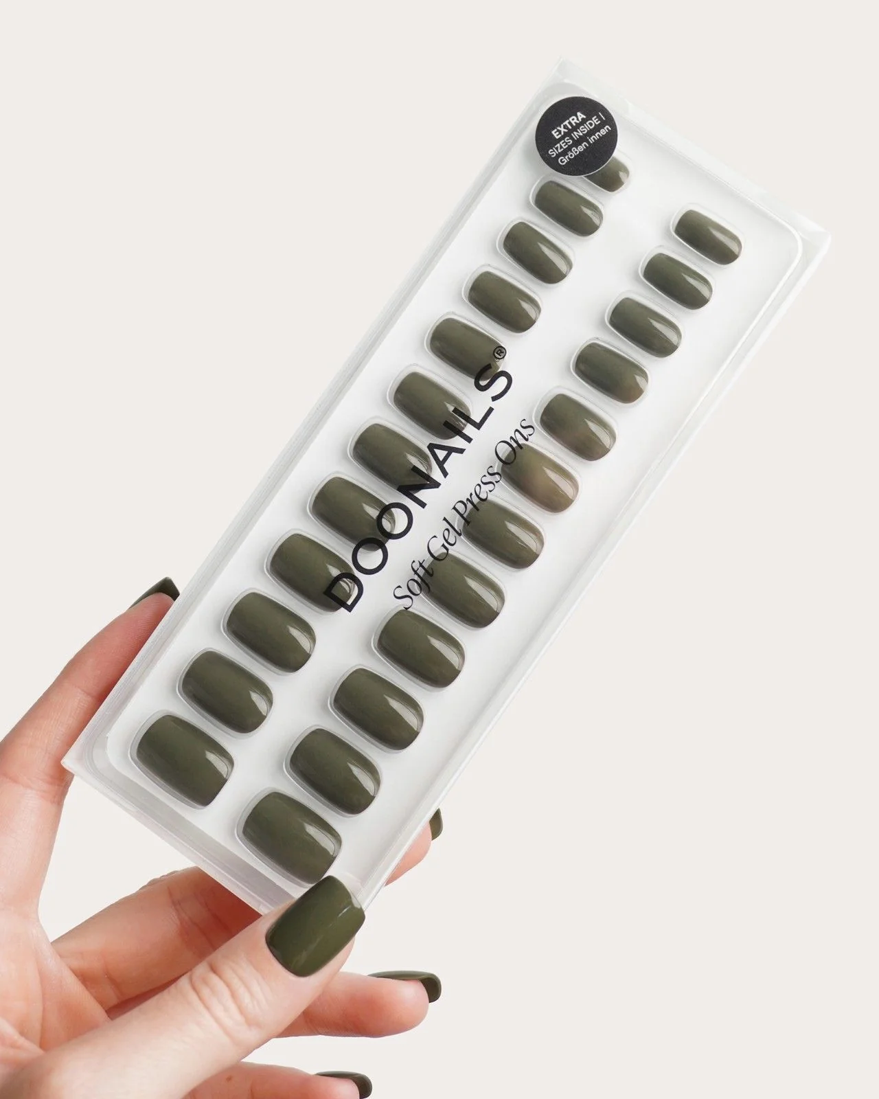 Moss Green Short Square Soft Gel Press Ons - Image 5