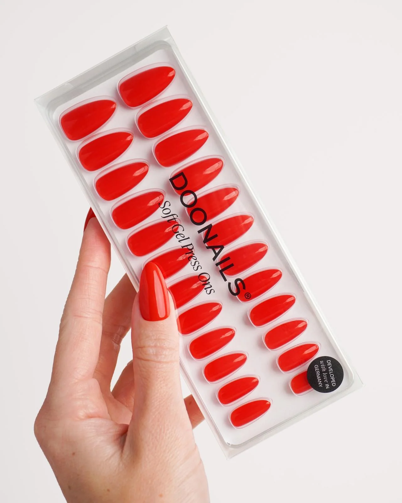 Rose Red Medium Almond Soft Gel Press Ons - Image 4