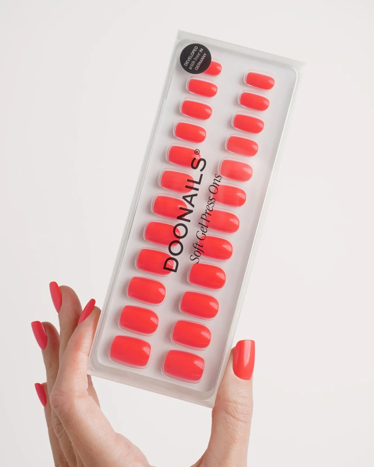 Sunset Coral Short Square Soft Gel Press Ons - Image 4